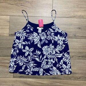 A’gaci Womens Floral V-Neck Tank Top Size Medium Blue White